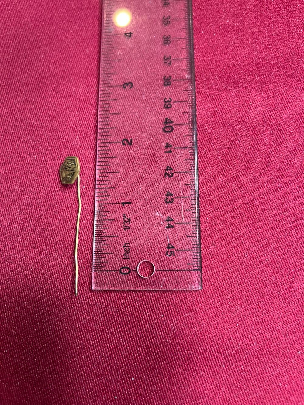 Antique Vintage Gold Tone Hexagonal Etched Plaque Stickpin Tie Hat‎ Cravat Pin